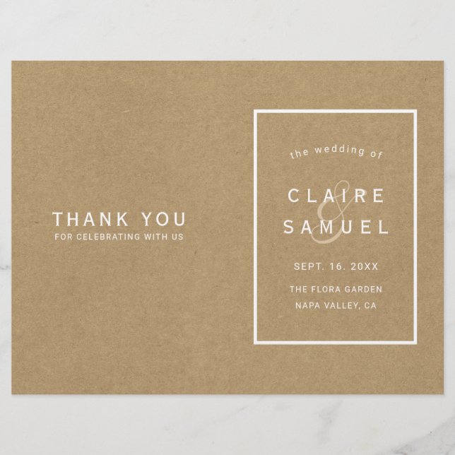 Bröllopsprogrammet Simple Faux Rustic Kraft (Framsida)