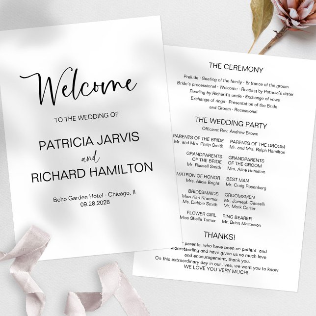 Bröllopsprogrammet Simple Modern Calligraphy Inbjudningar (Skapare uppladdad)