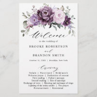 Bröllopsprogrammet Skuggor av Dusty Lila Blooms