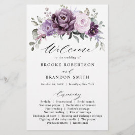 Bröllopsprogrammet Skuggor av Dusty Lila Blooms