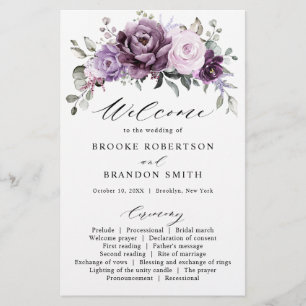 Bröllopsprogrammet Skuggor av Dusty Lila Blooms