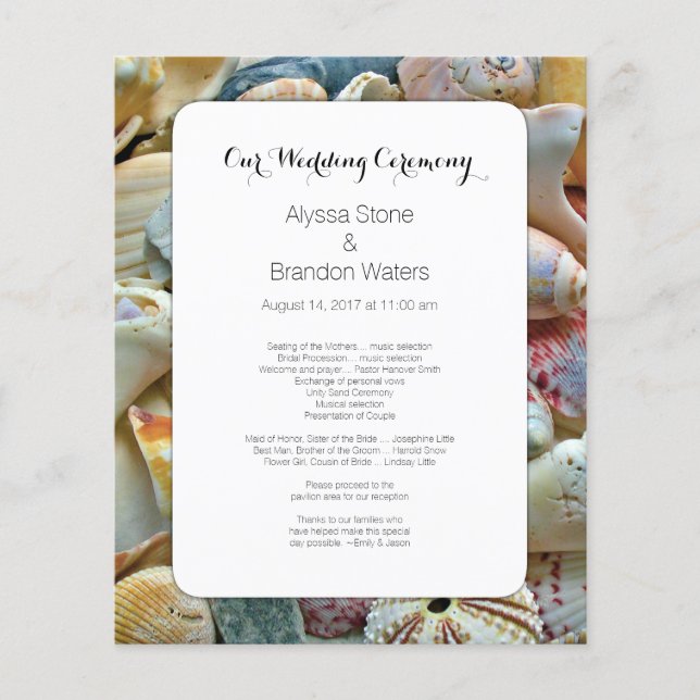 Bröllopsprogrammet Small Beach Wedding Seashell (Framsida)
