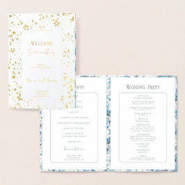 Bröllopsprogrammet Small Blåa blommor Foil Folierat Kort