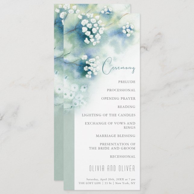 Bröllopsprogrammet Small White Flowers Inbjudningar (Fram/baksida)