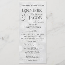 Bröllopsprogrammet Soft Silver och White Bokeh Lju Program