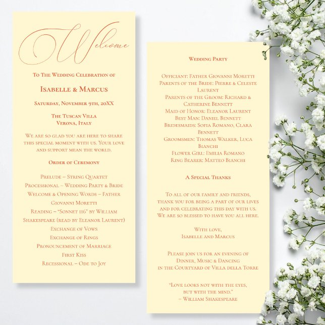 Bröllopsprogrammet Soft Sunset Hues Program (Soft Sunset Hues Wedding Program)
