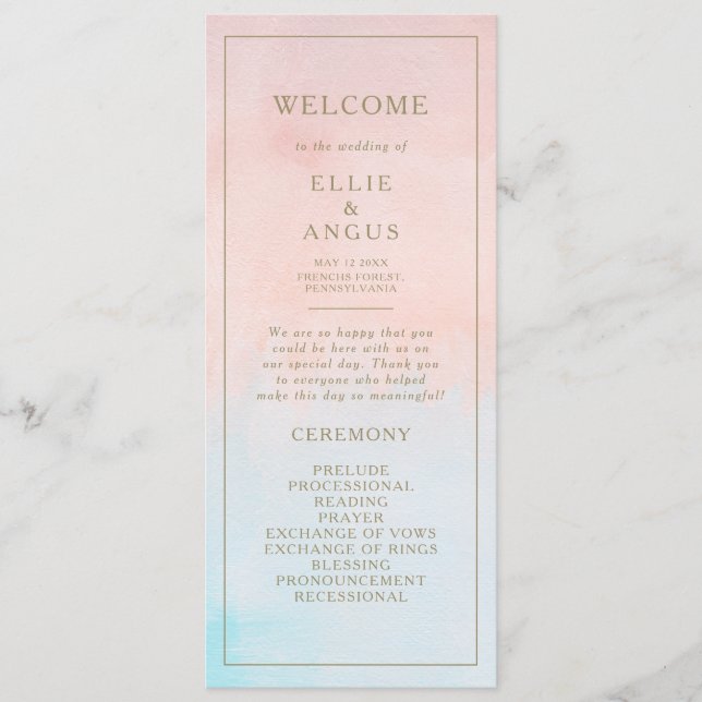 Bröllopsprogrammet Sommarfärgning i vattenfärg Program (Framsida)