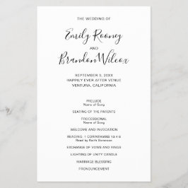 Bröllopsprogrammet Svarta och vita moderna budgeta Flygblad