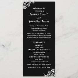 Bröllopsprogrammet Svarta och vita Snöre Program