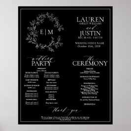 Bröllopsprogrammet Svartvit Vapensköld, monogram Poster