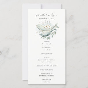 Bröllopsprogrammet Teal Guld under Blommigten Fisk Tack Kort
