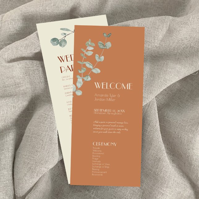 Bröllopsprogrammet Terracotta Eucalyptus Deco Program (Skapare uppladdad)