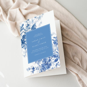 Bröllopsprogrammet Toile Fransk Blue Blommigt Folm Program