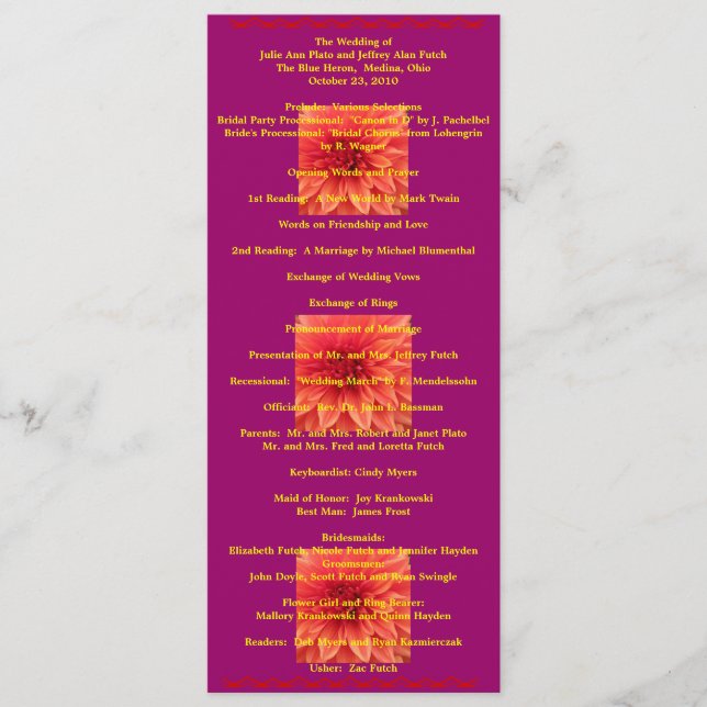 Bröllopsprogrammet toppen Coola Program (Framsida)