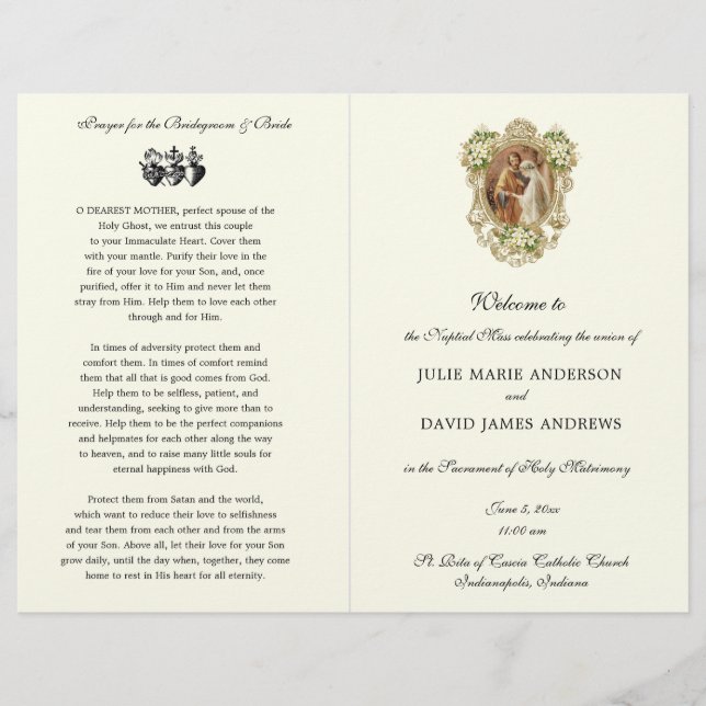Bröllopsprogrammet Traditionell katolsk latinsk ma (Framsida)