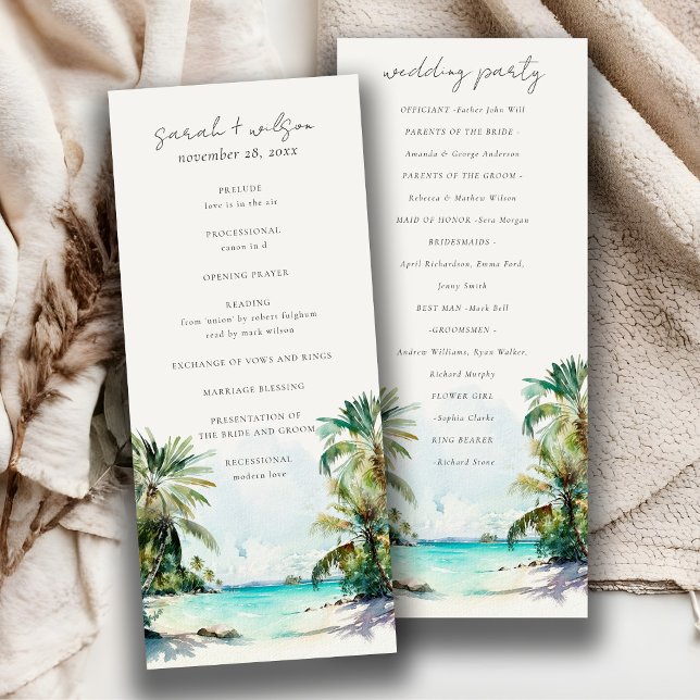 Bröllopsprogrammet Tropical Sand Beach Handflatan  Inbjudningar (Skapare uppladdad)