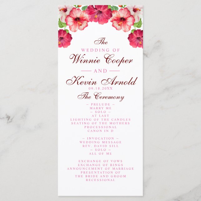 Bröllopsprogrammet Tropisk Blommigt Program (Framsida)