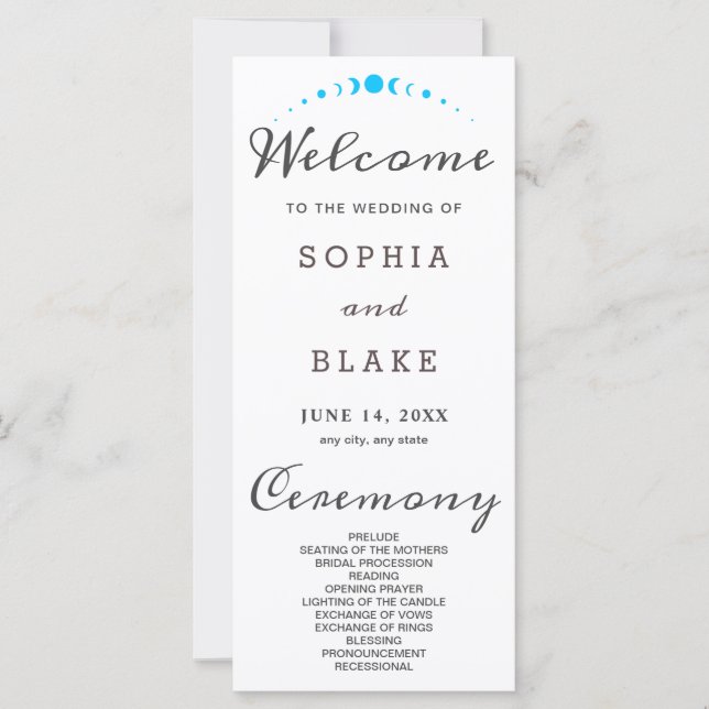 Bröllopsprogrammet Turquise Måne Phases White (Framsida)