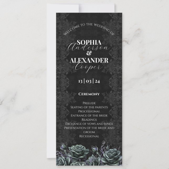 Bröllopsprogrammet Victorian Gothic Blommigt Ro Inbjudningar (Framsida)