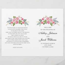 Bröllopsprogrammet viks. Rosa ros. Trädblommor