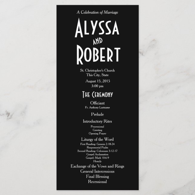 Bröllopsprogrammet vintage Art Deco-text Program (Framsida)