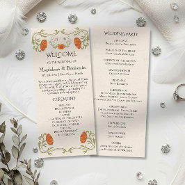 Bröllopsprogrammet vintage Art nouveau Orange Blom