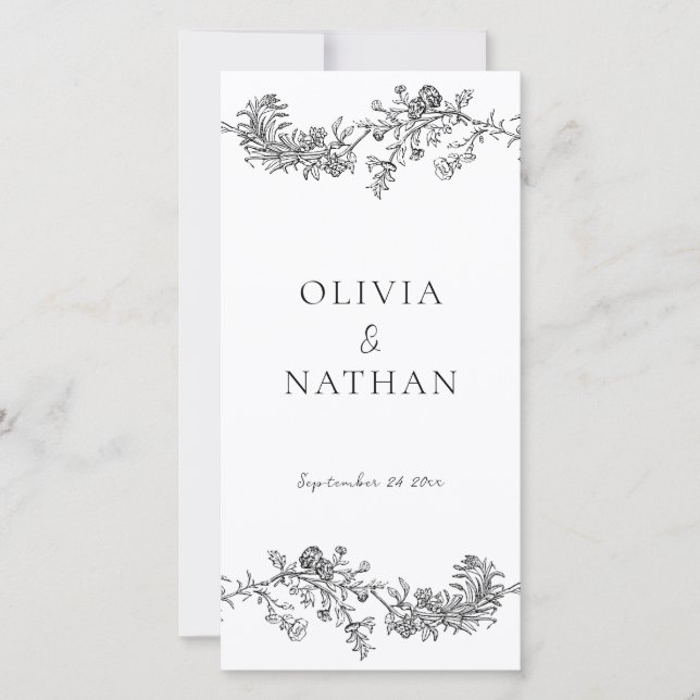 Bröllopsprogrammet vintage Elegance Black & White (Framsida)