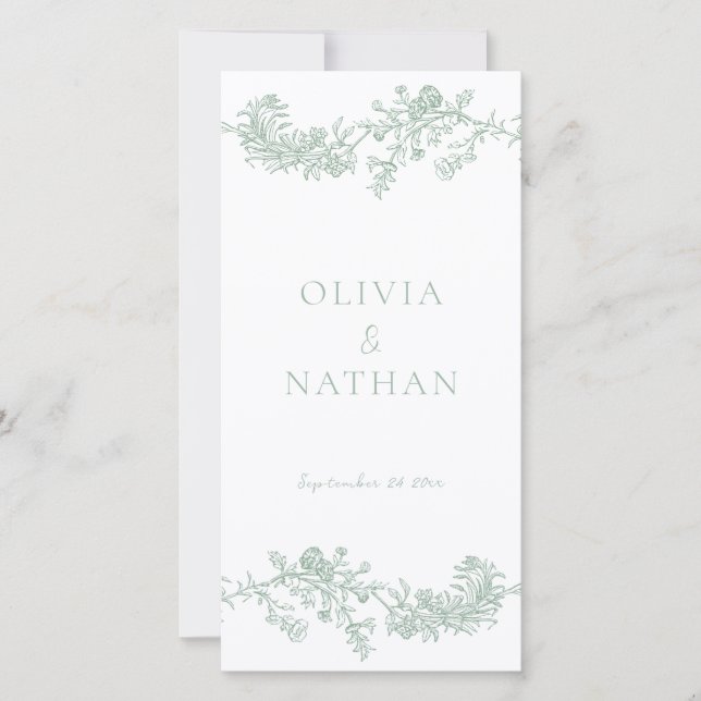 Bröllopsprogrammet vintage Elegance Sage Grönt  (Framsida)