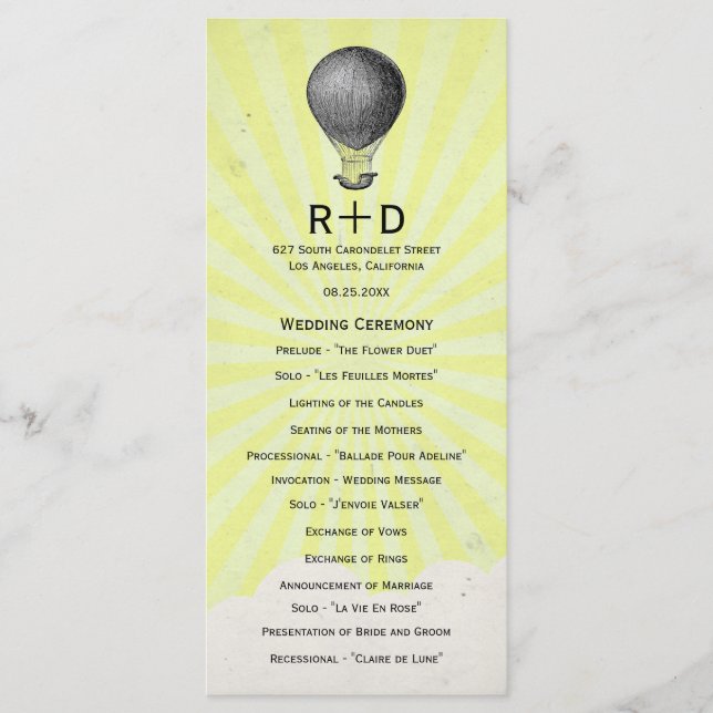 Bröllopsprogrammet vintage Luftballong Program (Framsida)