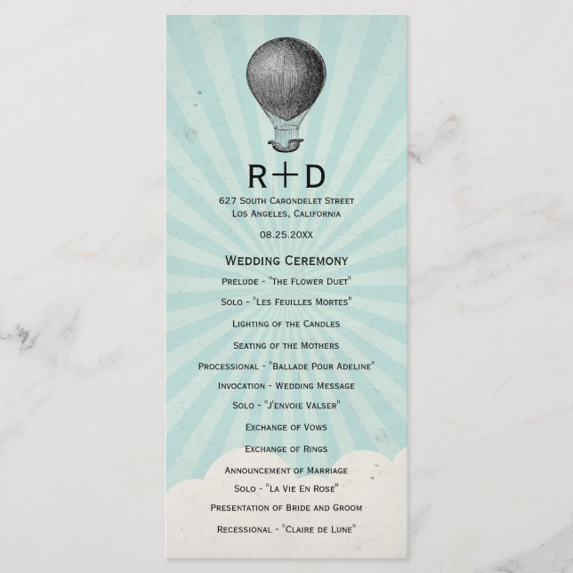 Bröllopsprogrammet vintage Luftballong Program (Framsida)