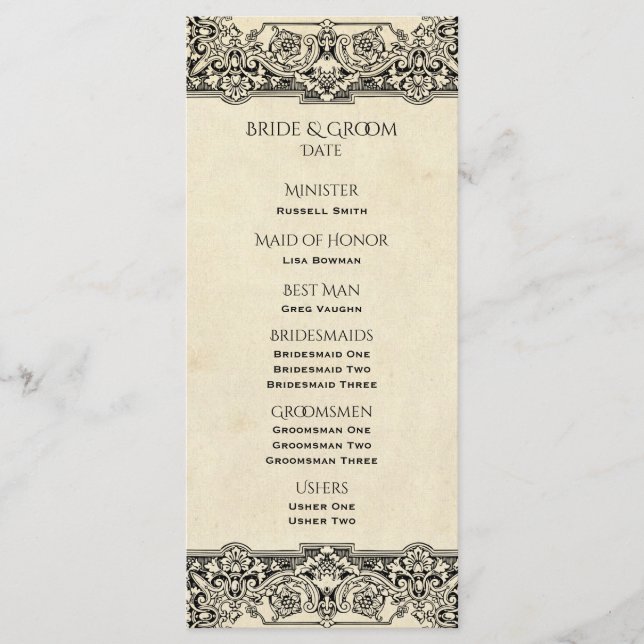 Bröllopsprogrammet vintage Ornate Program (Framsida)