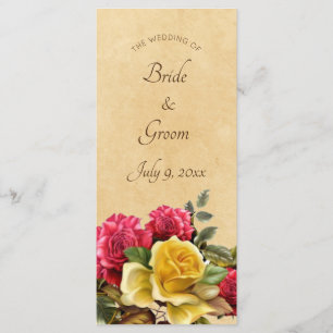 Bröllopsprogrammet vintage Red & Gul ros Blommigt Program