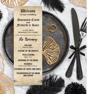 Bröllopsprogrammet vintage Rustic Black Parchment