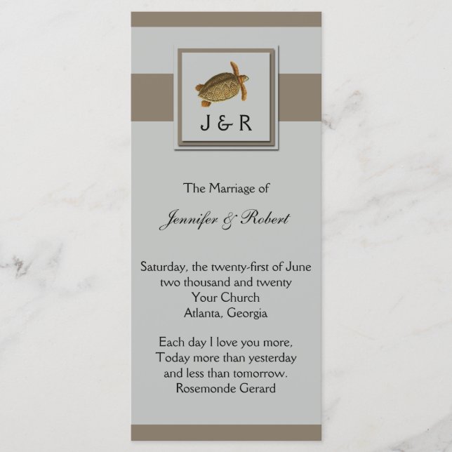 Bröllopsprogrammet vintage Sea Animals Program (Framsida)