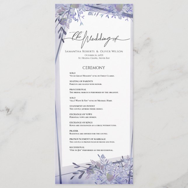 BRÖLLOPSPROGRAMMET vintage VATTENFÄRG BLOMMIGT Program (Framsida)