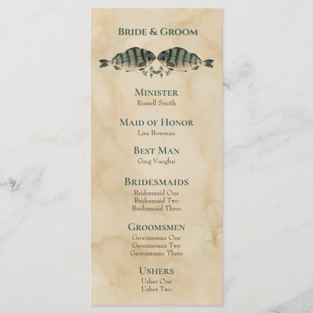 Bröllopsprogrammet vintage vattenfärgsfisk program (Framsida)