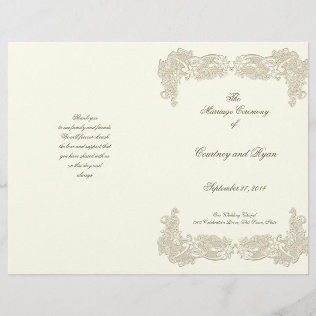 Bröllopsprogrammet vintage vid Blommigten Land Snö (Framsida)