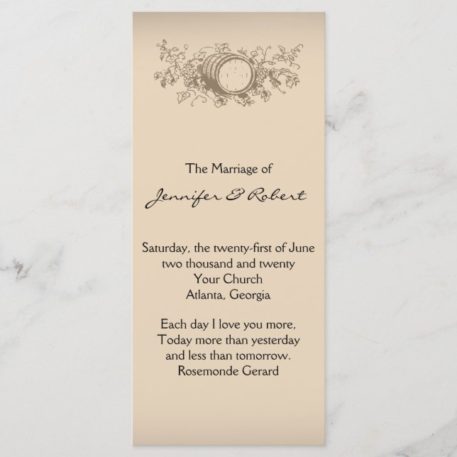 Bröllopsprogrammet vintage Winery Program (Framsida)