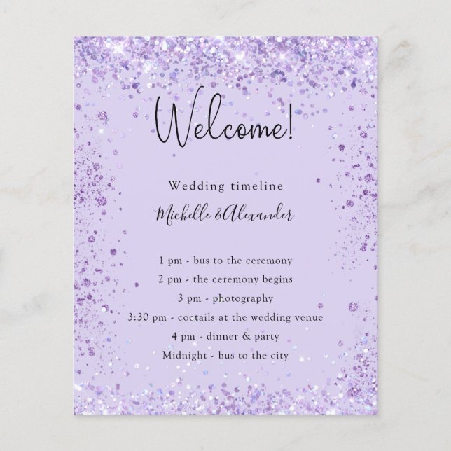 Bröllopsprogrammet Violet glitter, budget Flygblad (Framsidan)