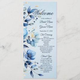 Bröllopsprogrammet Watercolor Blåa blommor Program