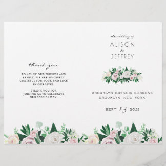 Bröllopsprogrammet Watercolor Blommigt Grönt Folda