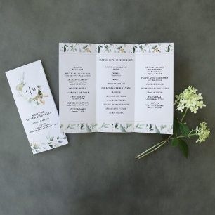 Bröllopsprogrammet Watercolor Greenery Guld Trifol Reklamblad