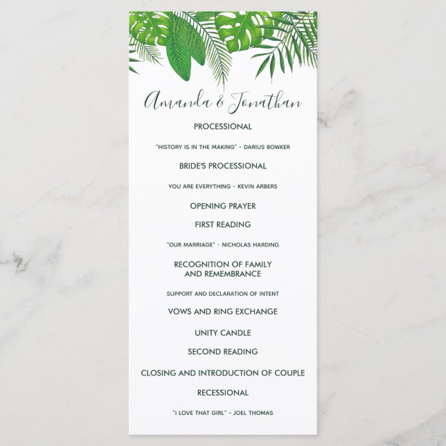 Bröllopsprogrammet Watercolor Hawaiian Aloha Luau Program (Framsida)