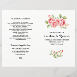 Bröllopsprogrammet Watercolor Romantic Ro Foldat