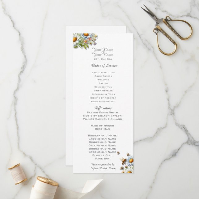 Bröllopsprogrammet Watercolor WildblommBee Program (Fram/Back In Situ)
