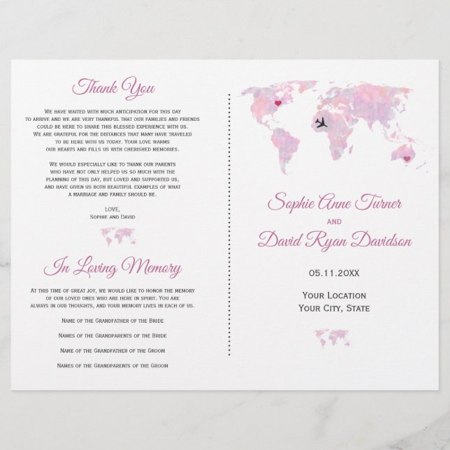 Bröllopsprogrammet Watercolor World Map för målets (Framsida)