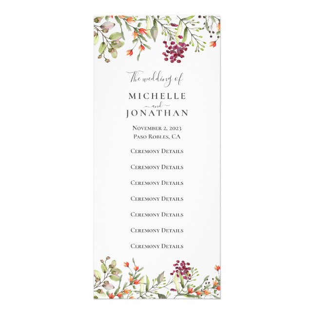 Bröllopsprogrammet Wildblomma Meadow Reklamkort (Framsidan)