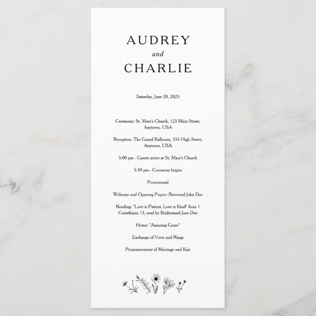 Bröllopsprogrammet Wildblomma Program (Framsida)