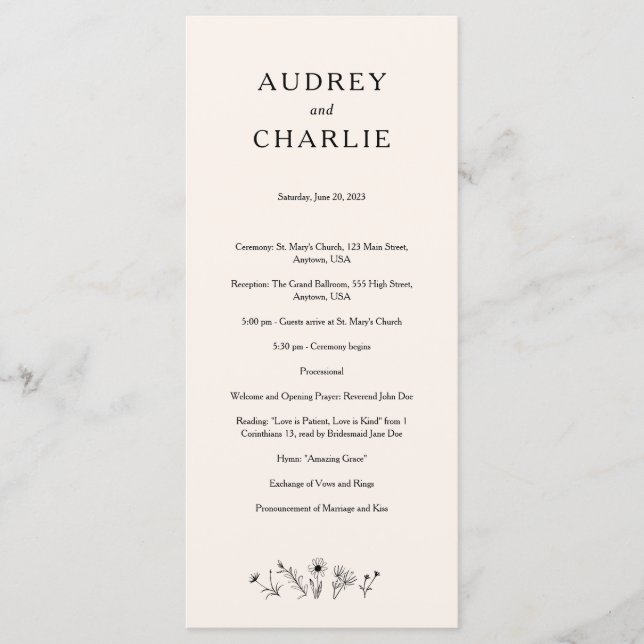 Bröllopsprogrammet Wildblomma Program (Framsida)