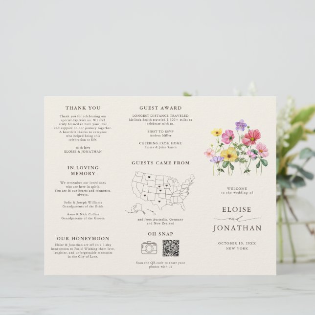 Bröllopsprogrammet Wildblomma Rustic Chic Blommigt (Stående Fram)